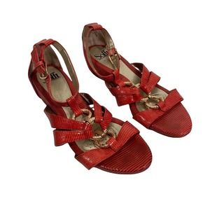 Sofft Heeled Sandals Wedges Size 7.5M Coral Pink Strappy Gold Accent